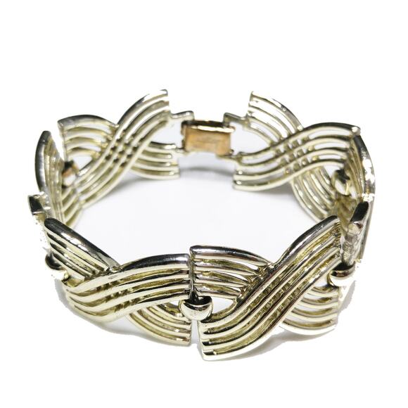 Bergere Modernist Gold Tone Bracelet 1940s 1950s Vintage Jewelry Signed - Picture 3 of 10